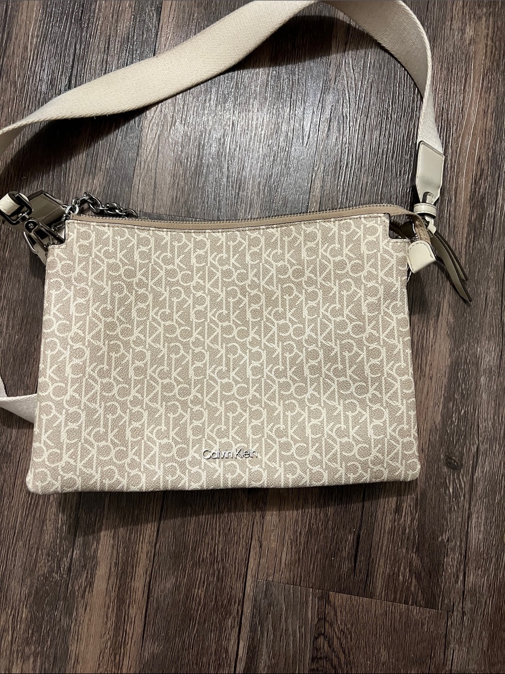 Calvin Klein Cream Beige Monogram Crossbody Bag